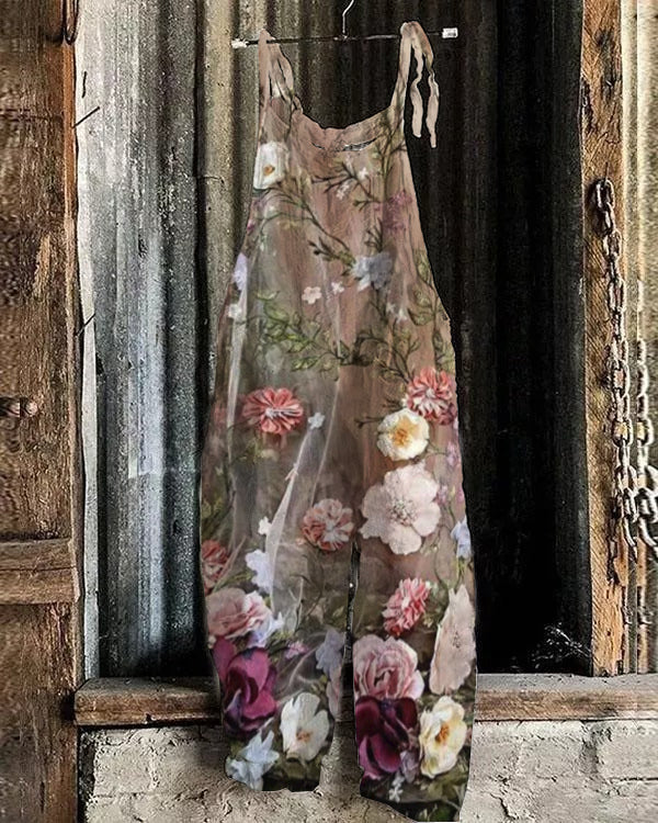 Floral Print Loose Casual Jumpsuit