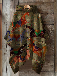 Horse Art Print Hooded Warm Shawl
