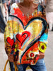 Retro Valentine's Day Art Heart Print V-Neck Top