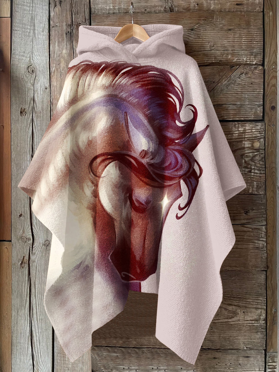 Horse Art Print Hooded Warm Cape