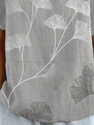 Women's Flower And Leaf Art Pattern Print Casual Cotton And Linen Shirt