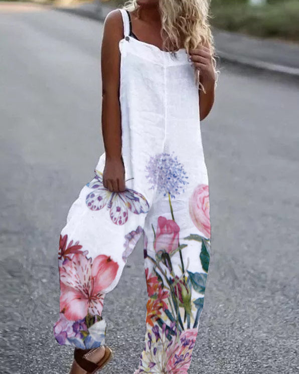 Floral Print Loose Casual Jumpsuit