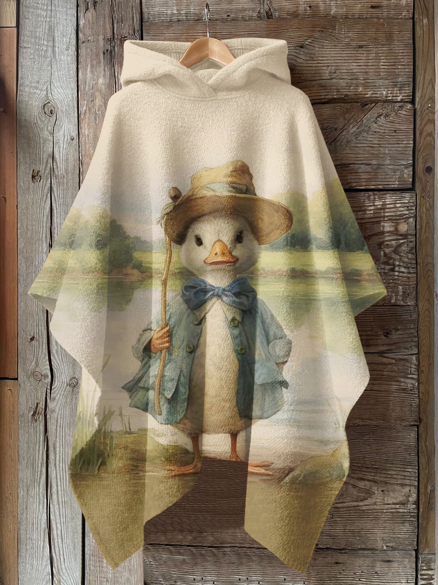 Duck Art Print Hooded Warm Cape