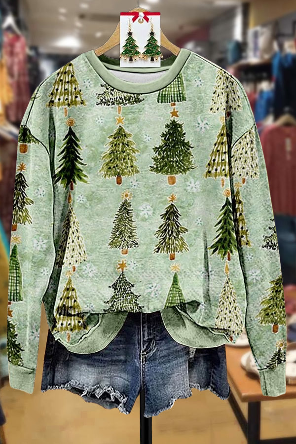 Christmas Tree Print Long Sleeve Sweatshirt