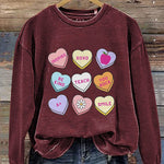 Teacher Conversation Hearts Valentine's Day Print Casual Sweatshirt