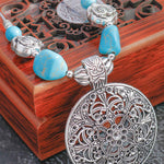 Vintage Hollow Carved Turquoise Pendant