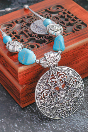 Vintage Hollow Carved Turquoise Pendant