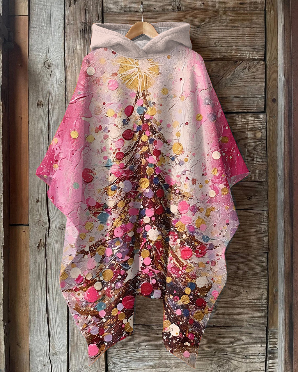 Watercolor Christmas Tree Print Hooded Cape