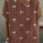 Women's Flowers And Leaves Casual Cotton And Linen Shirt