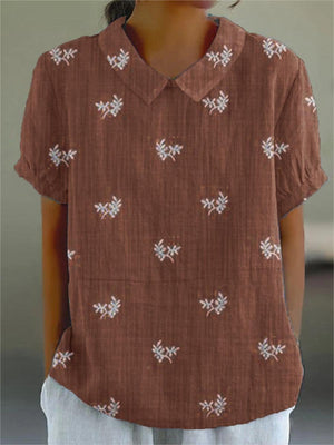 Women's Flowers And Leaves Casual Cotton And Linen Shirt