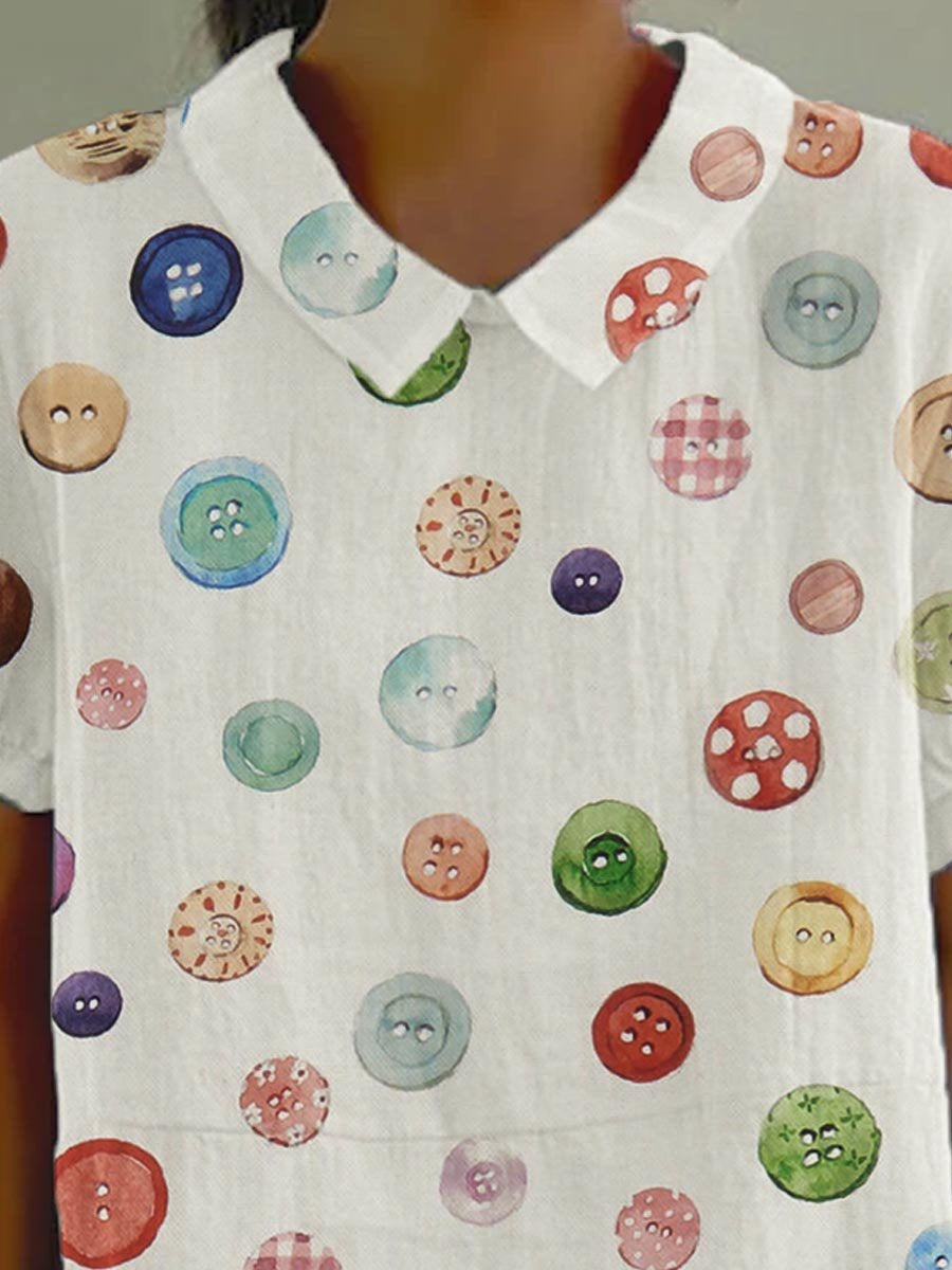 Women's Rainbow Buttons Art Pattern Print Casual Cotton And Linen Shirt